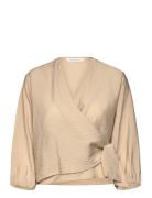 Mschaudia 3/4 Wrap Top Tops Blouses Long-sleeved Beige MSCH Copenhagen