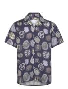 Artist Aop Ss Shirt Tops Shirts Short-sleeved Navy Les Deux