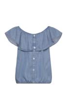 Denim Blouse With Buttons Tops Blouses & Tunics Blue Mango