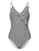 Striba Bly Frill Swimsuit Badedrakt Badetøy Navy Becksöndergaard