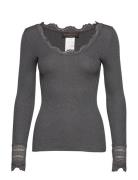 Rwbenita Ls O-Neck Lace Top Tops T-shirts & Tops Long-sleeved Grey Ros...