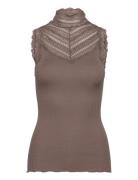 Rwbenita Sl Turtleneck Lace Top Tops T-shirts & Tops Sleeveless Brown ...