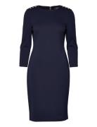 Ponte Three-Quarter-Sleeve Dress Knelang Kjole Navy Lauren Ralph Laure...