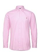 Custom Fit Striped Stretch Oxford Shirt Tops Shirts Casual Pink Polo R...