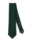 Green White Dots Silk Linen Tie Slips Green AN IVY