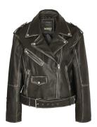 Nmnoel L/S Over Leather Biker Jacket Skinnjakke Skinnjakke Black NOISY...