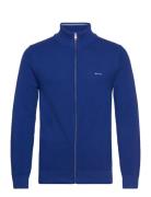 Cotton Pique Zip Cardigan Tops Knitwear Full Zip Jumpers Blue GANT