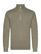 Ecovero Half Zip Knit Tops Knitwear Half Zip Jumpers Khaki Green Lindb...