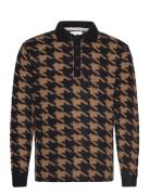 Houndstooth Rugby Shirt Tops Knitwear Long Sleeve Knitted Polos Beige ...