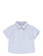 Linen Polo Shirt Tops Shirts Short-sleeved Shirts Blue Mango