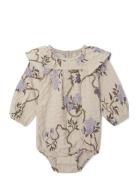 Tree Of Life Seersucker Ls Romper Bodies Long-sleeved Beige Garbo&Frie...