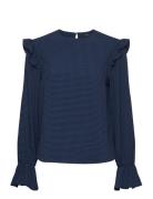 Carmen Check Blouse Tops Blouses Long-sleeved Blue Lexington Clothing