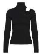 Olesa Asymmetric Knit Top Tops Knitwear Turtleneck Black Bardot