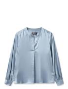 Mmenfa Satin Blouse Tops Blouses Long-sleeved Blue MOS MOSH