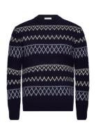 Knitted Pattern Crew Neck - Rws Tops Knitwear Round Necks Navy Knowled...