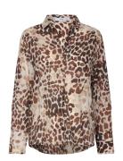 Printed Cotton Shirt Tops Shirts Long-sleeved Brown Mango