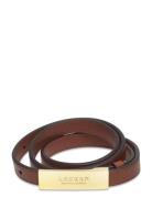 Logo Leather Skinny Belt Belte Brown Lauren Ralph Lauren