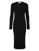 Slfcaro Ls Rib Knit Long Dress Knelang Kjole Black Selected Femme