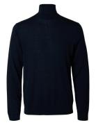 Slhtray Ls Knit Merino Roll Neck Noos Tops Polos Long-sleeved Navy Sel...