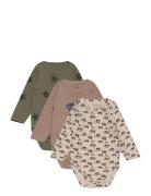 Hcbertram - Bodysuit 3-Pack Bodies Long-sleeved Khaki Green Hust & Cla...