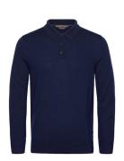 Core Merino Ls Polo Tops Knitwear Long Sleeve Knitted Polos Navy Micha...