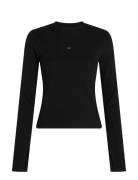 Woven Label Rib Ls Top Tops Shirts Long-sleeved Black Calvin Klein Jea...