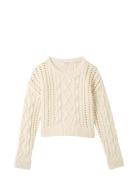 Cropped Cable Knit Tops Knitwear Pullovers Cream Tom Tailor