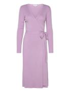 Fine Knit Rib Wrap Midi Dress Knelang Kjole Purple Davida Cashmere