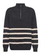 Sweater Knitted Halfzip Stripe Tops Knitwear Pullovers Navy Lindex