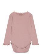 Body Ls Rib Bodies Long-sleeved Pink Huttelihut