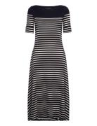 Striped Cotton Midi Dress Knelang Kjole Navy Lauren Ralph Lauren