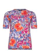 Floral Stretch Cotton Boatneck Tee Tops T-shirts & Tops Short-sleeved ...