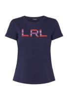 Beaded-Logo Cotton Jersey Tee Tops T-shirts & Tops Short-sleeved Navy ...