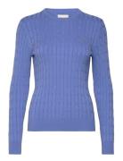 Stretch Cotton Cable C-Neck Tops Knitwear Jumpers Blue GANT