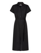 Ess Linen S/S Midi Shirt Dress Knelang Kjole Black Tommy Hilfiger